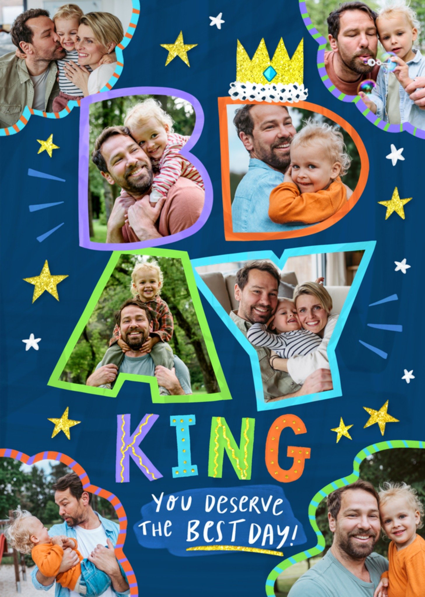 Moonpig Bday King Colourful Collage Photo Upload Birthday Card