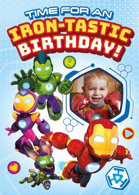 Iron Man And His Awesome Friends Photo Upload Birthday Card