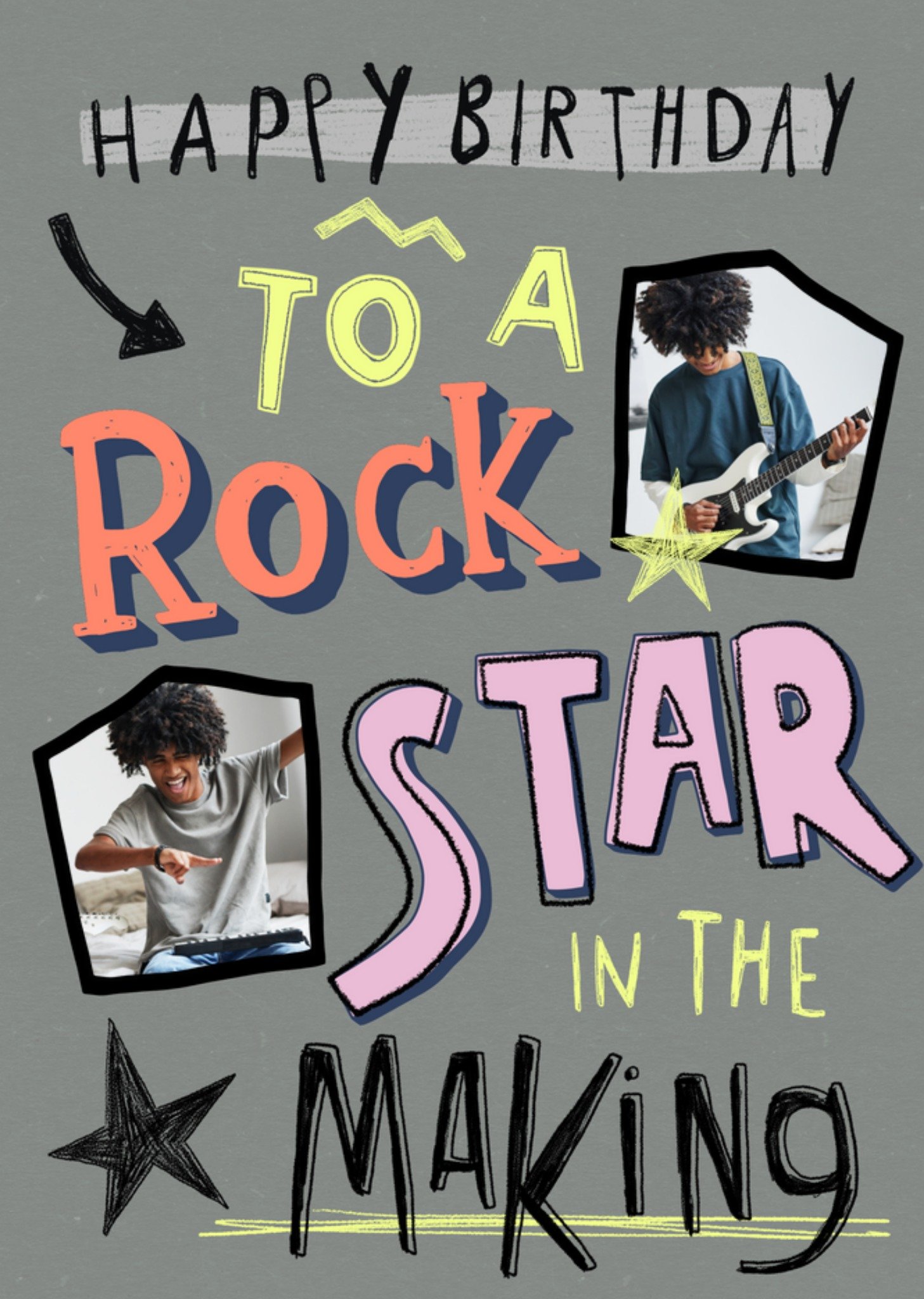 Moonpig Electric Letters A Rock Star In The Making Typography Photo Upload Birthday Card Ecard