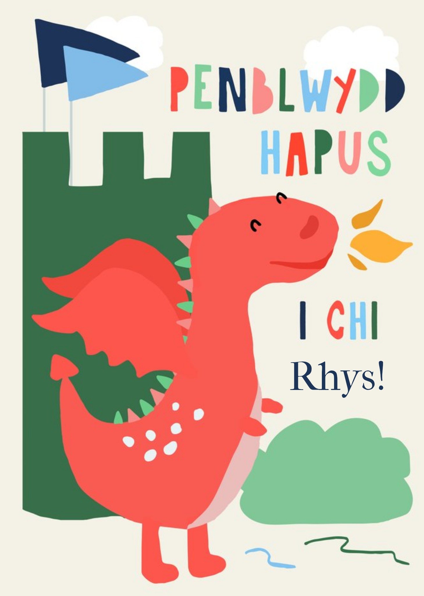 Moonpig Bright Illustration Of The Welsh Dragon, Penblwydd Hapus I Chi Card