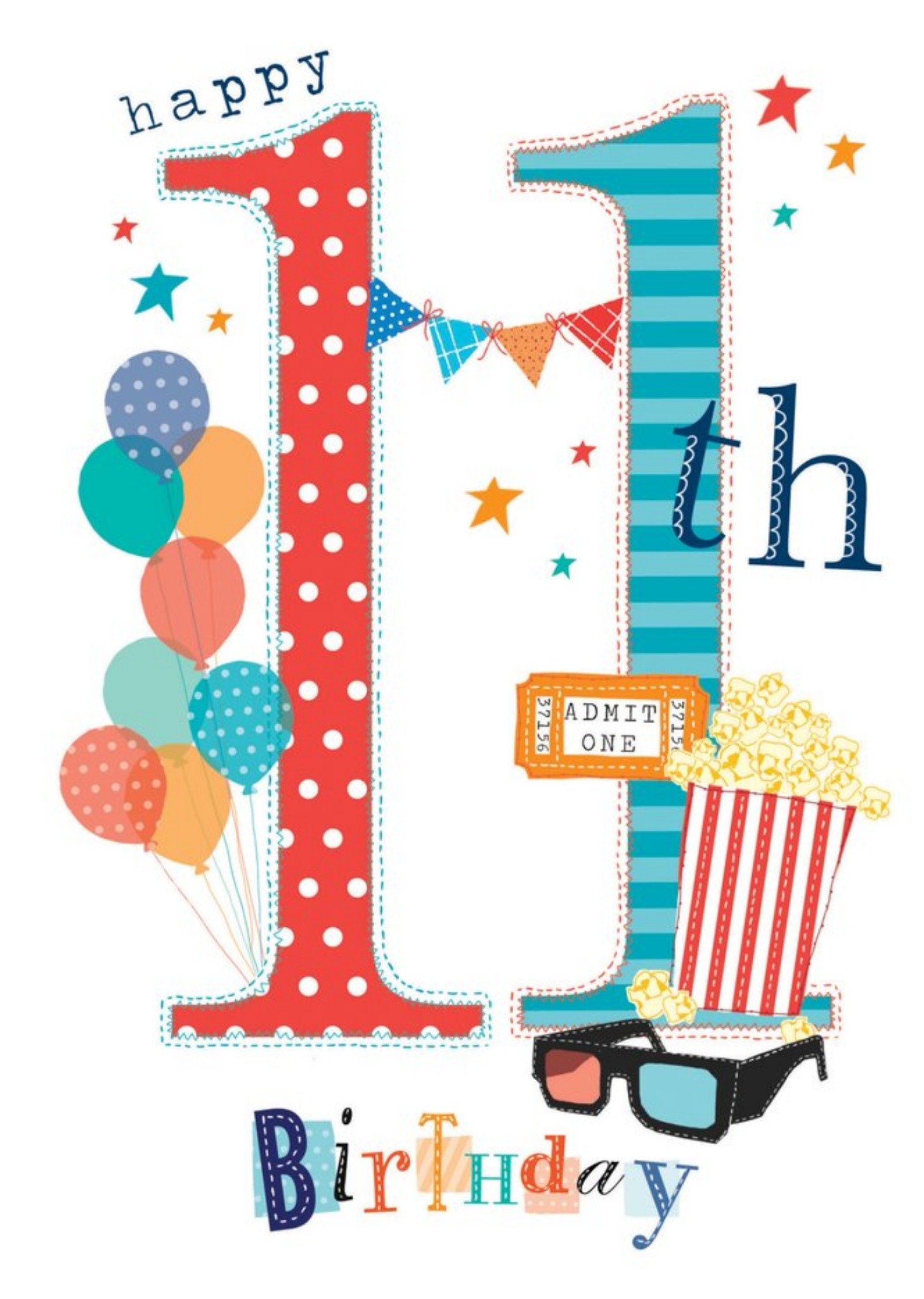 Moonpig Typographic Movies Happy 11Th Birthday Card