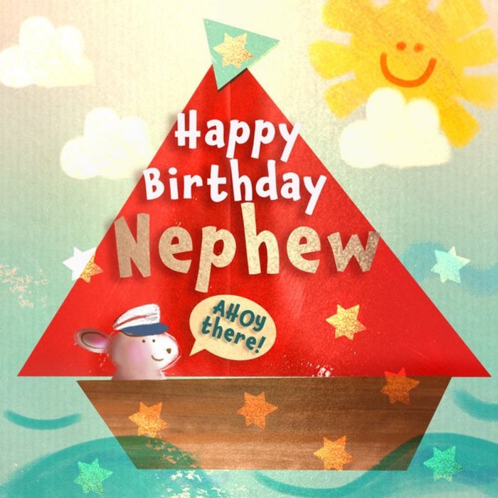 Mouse in Boat Happy Birthday Nephew Card