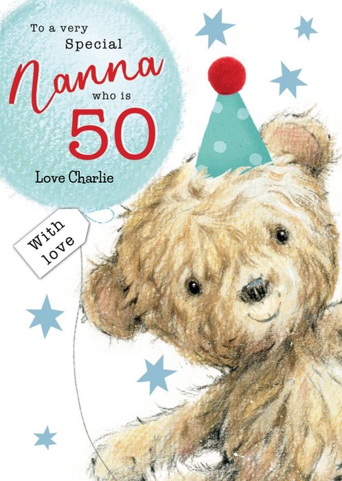 Clintons Nanna Illustrated Teddy Bear 50th Birthday Card