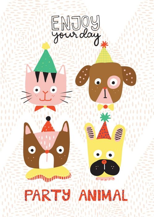 Modern Illustrated Dog Cat Party Animal Birthday Card