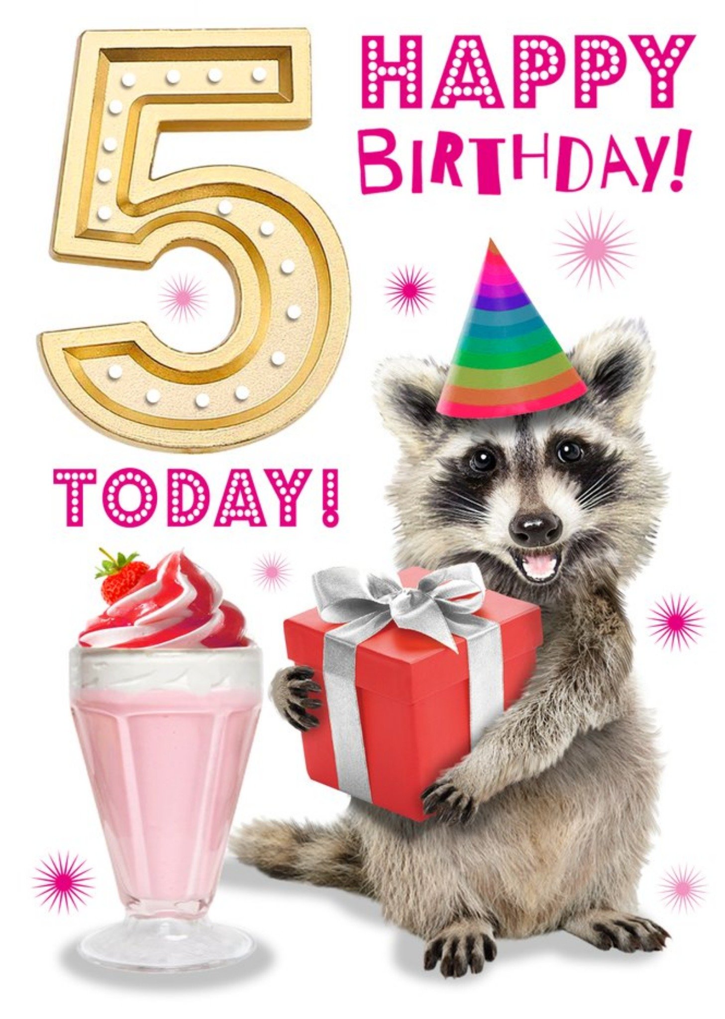 Moonpig Cute Racoon Holding Present 5th Birthday Card