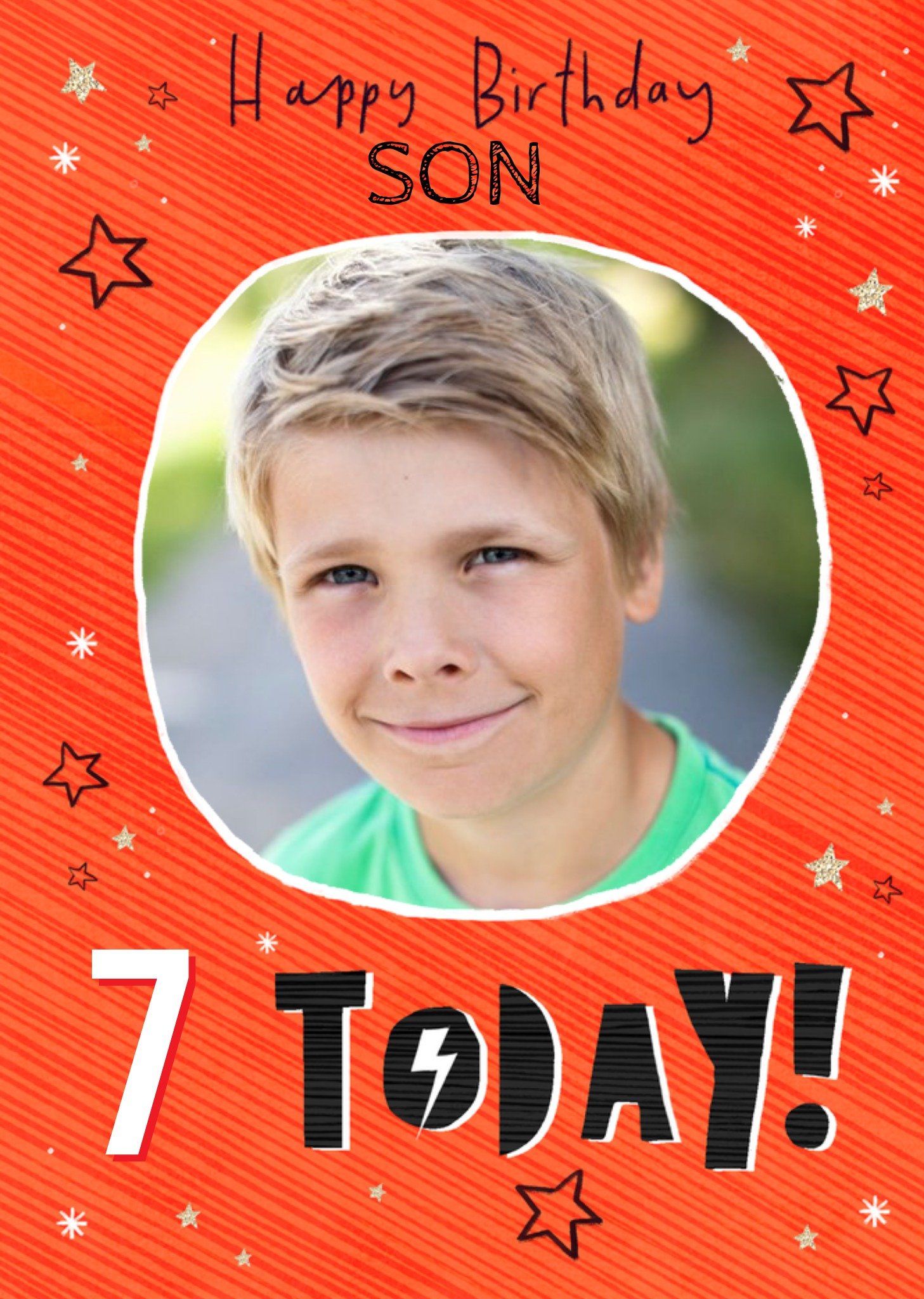 Moonpig Typographic With Stars Happy Birthday Son Personalise Age Photo Upload Card