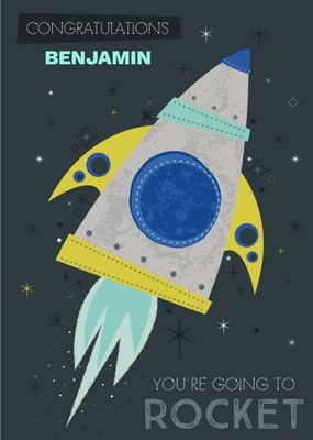 Congratulations card - good luck - new job - rocket - space