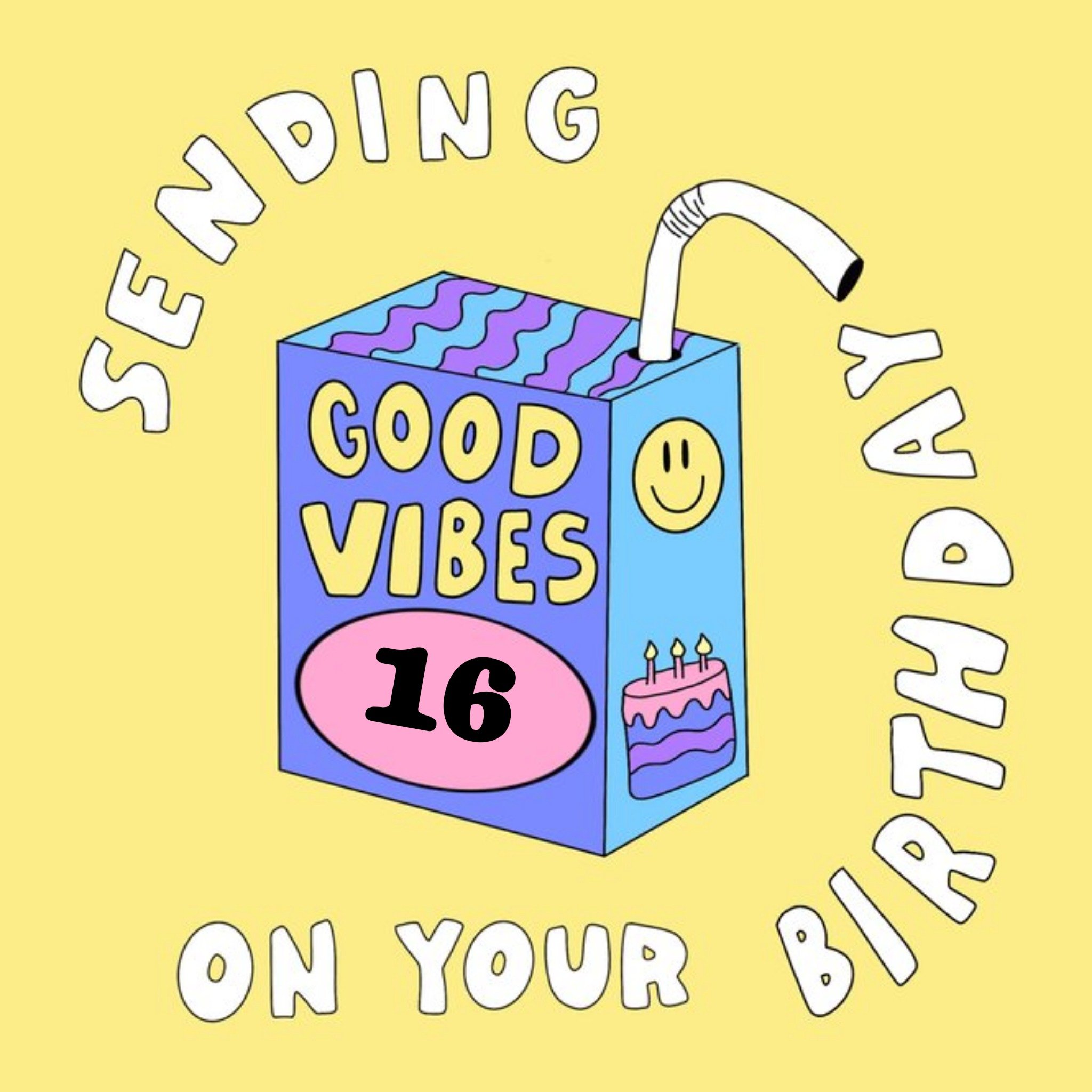 Moonpig Aleisha Earp Yellow Illustrated Juice Box Personalised Birthday Card