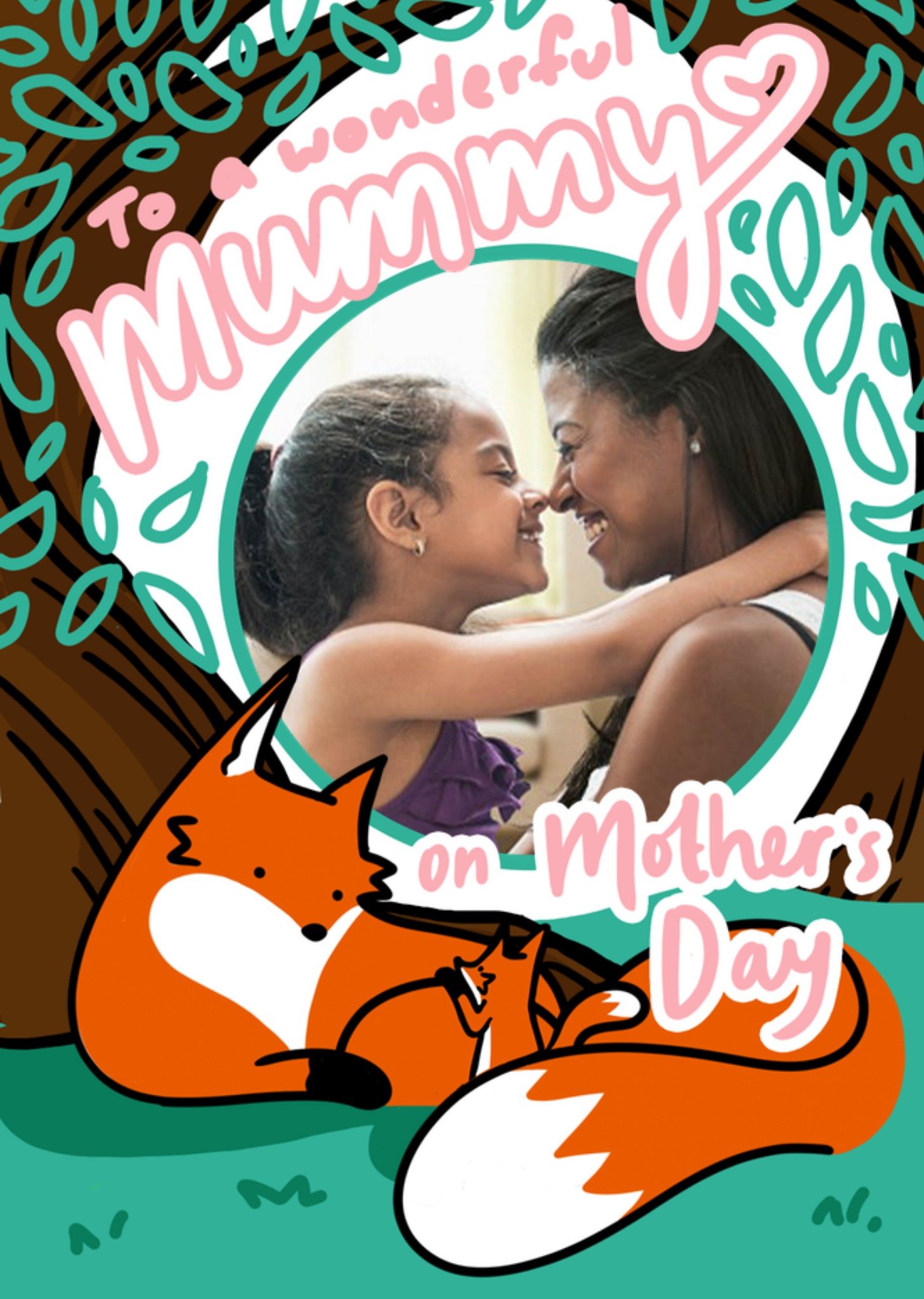 Moonpig Cute Mummy Fox And Fox Cub Woodland Scene To A Wonderful Mummy Photo Upload Mother's Day Car