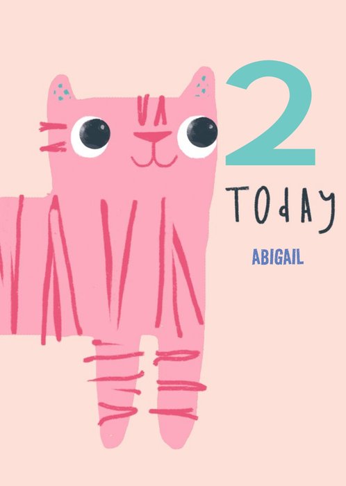 Cute illustrative Striped Cat Birthday Card