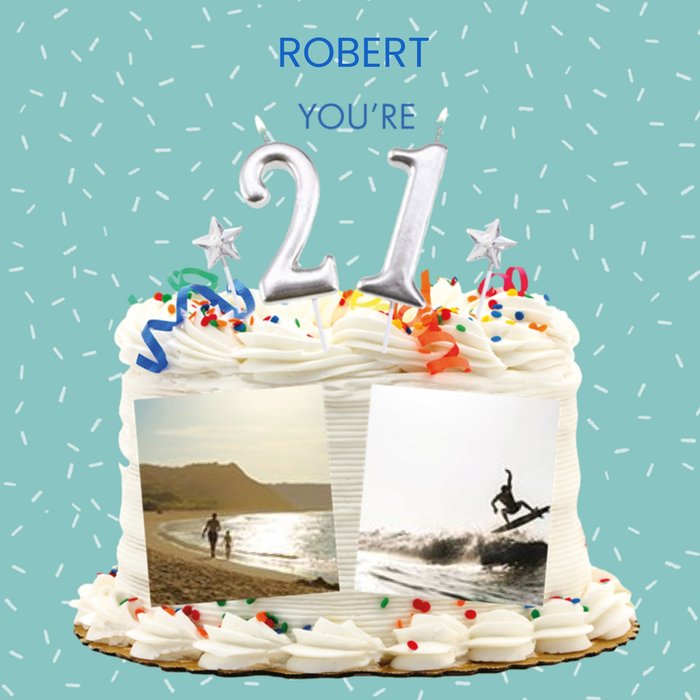 Clintons Cake Twenty First 21st Birthday Photo Upload Card