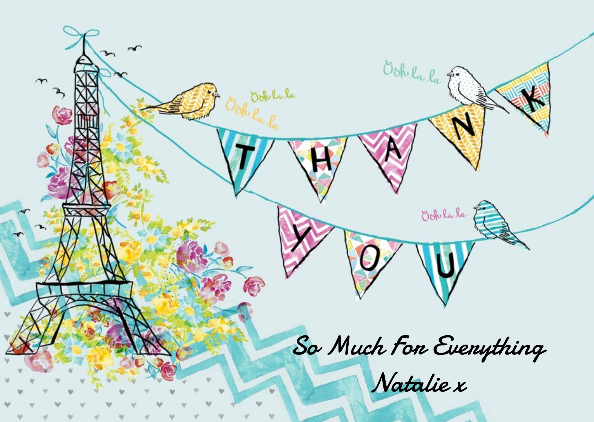 Moonpig Eiffel Tower And Bunting Personalised Thank You Card