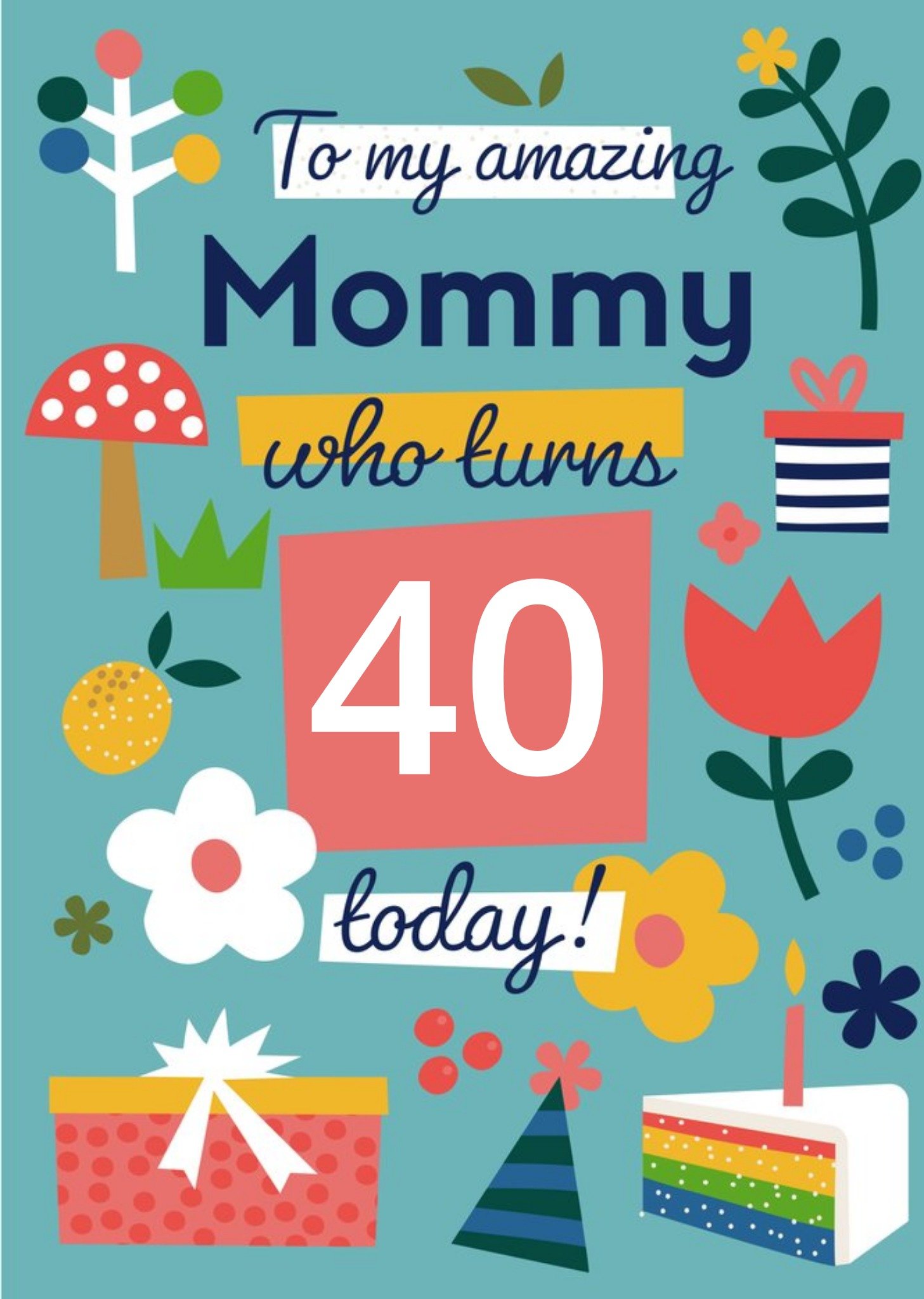 Moonpig Vibrant Spot Illustrations Including Cake And Presents Mommy's Birthday Card
