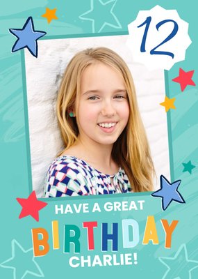 Studio Sundae Blue Paint and Stars Photo Upload Birthday Age Card