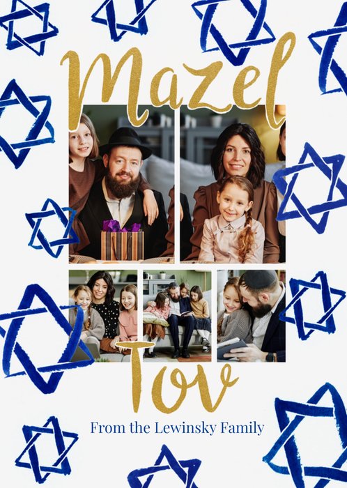 Patterned Star Of David Hanukkah Mazel Tov Photo Upload Card