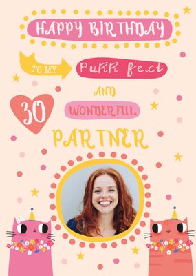 Happy Birthday To My Purrfect and Wonderful Partner 30th Birthday Card