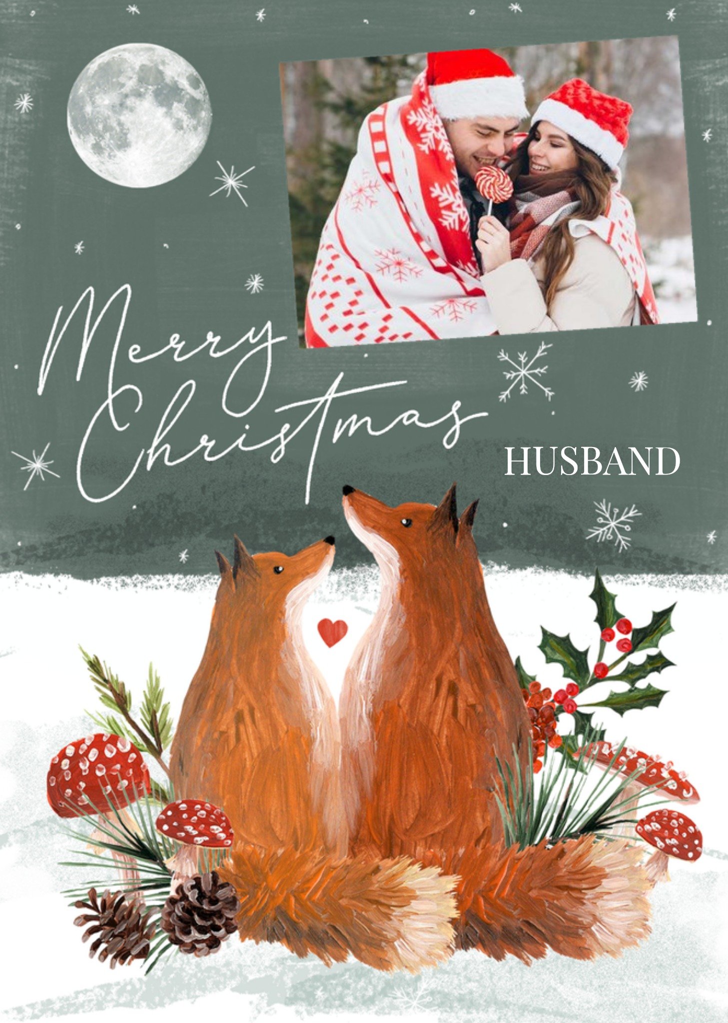 Moonpig Adorable Illustration Of Two Foxes Under A Moonlit Sky Photo Upload Christmas Card