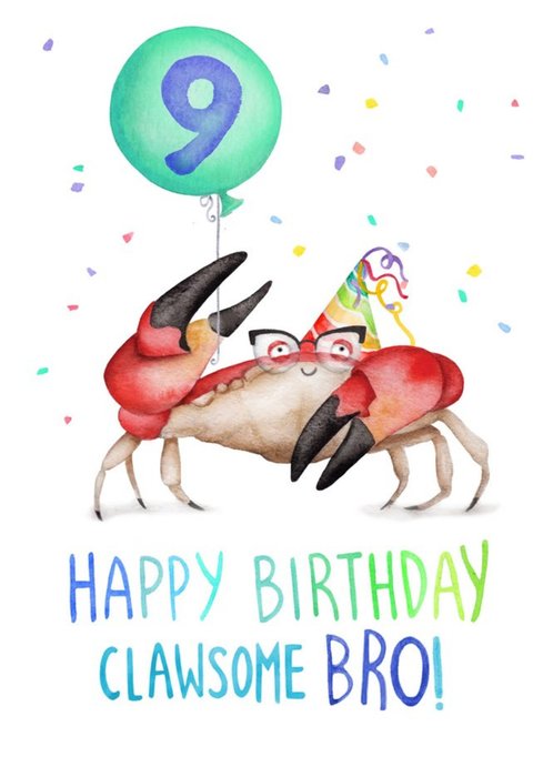 Cute Crab Clawsome Bro 9th Birthday Card