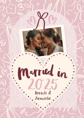 Heart & Floral Pattern Photo Upload Anniversary Card 