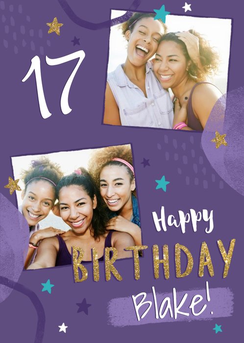 Cute 17th Photo Upload Birthday Card