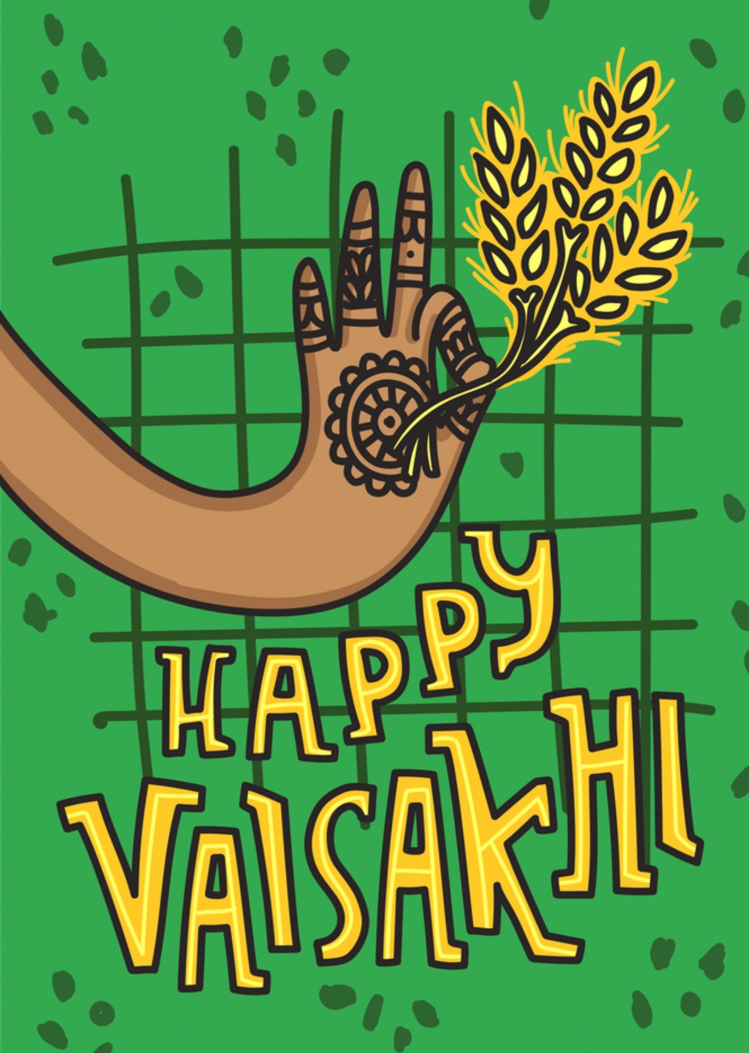Moonpig The Playful Indian Illustrated Henna Hand Happy Vaisakhi Card, Large