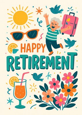 Modern Illustrated Happy Retirement Card