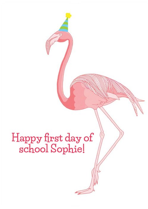 Pink Flamingo Illustration First Day Of School Personalise Name Card