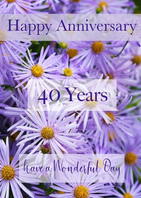 Photographic Bed Of Purple Flowers Personalise Year Anniversary Card