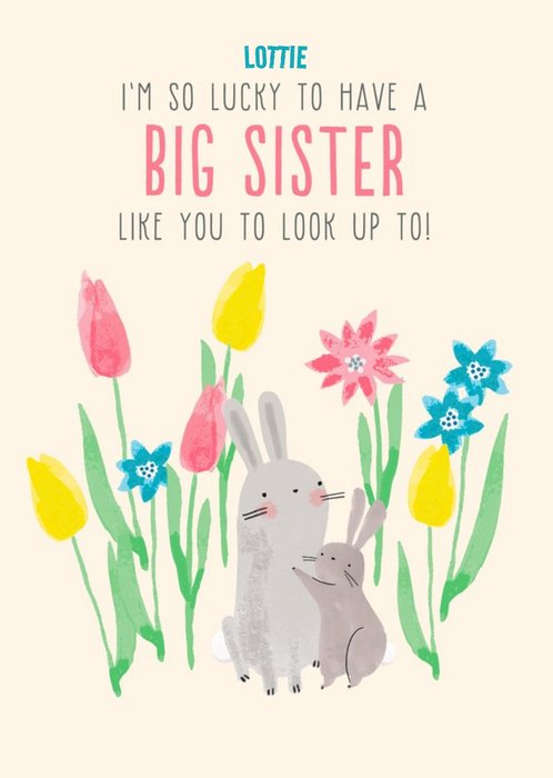 Editable Big Sister Bunnies Card