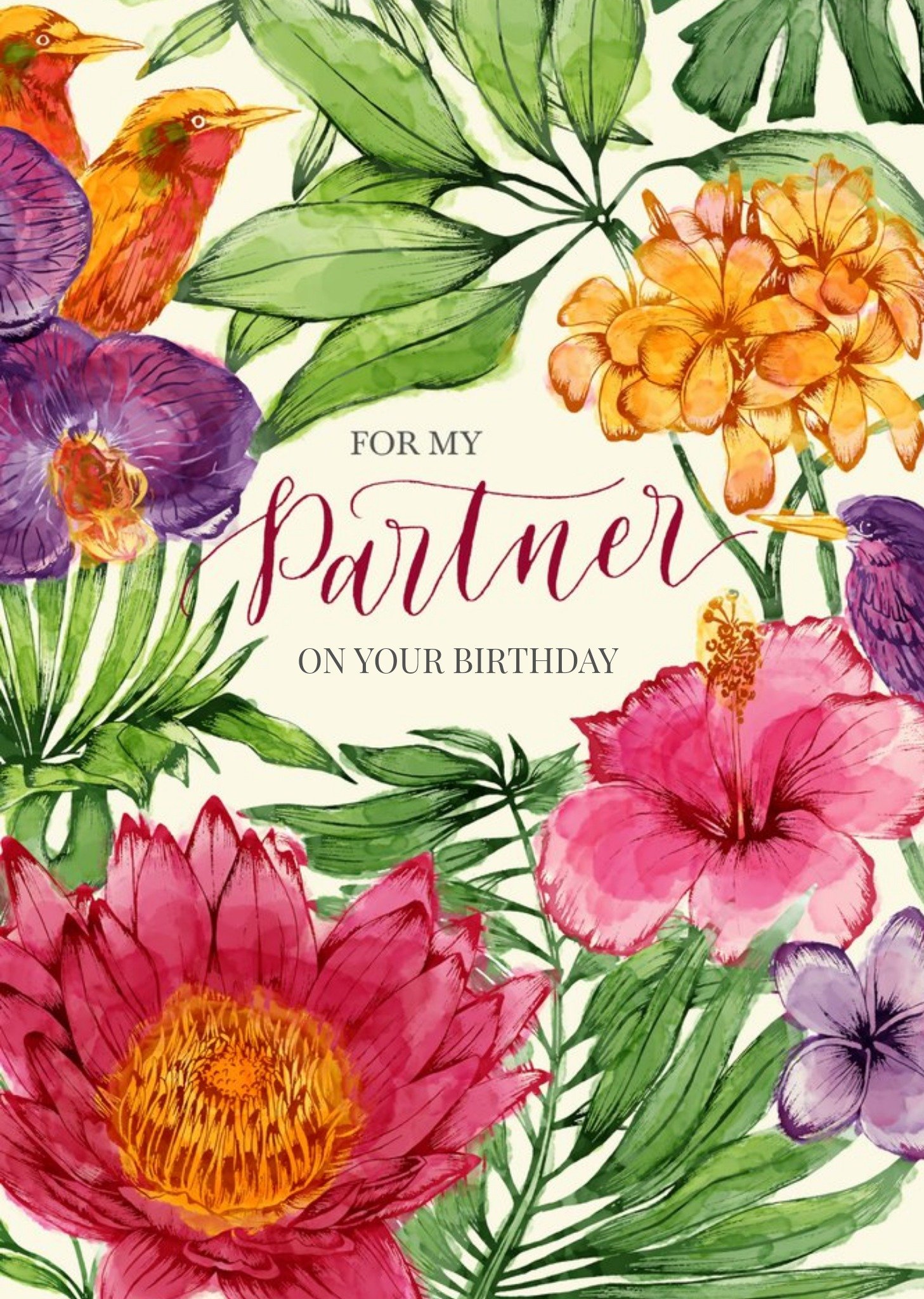 Moonpig For My Partner Watercolour Flowers Birthday Card