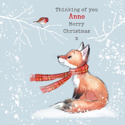 Illustration Of A Cute Fox And A Robin Christmas Card