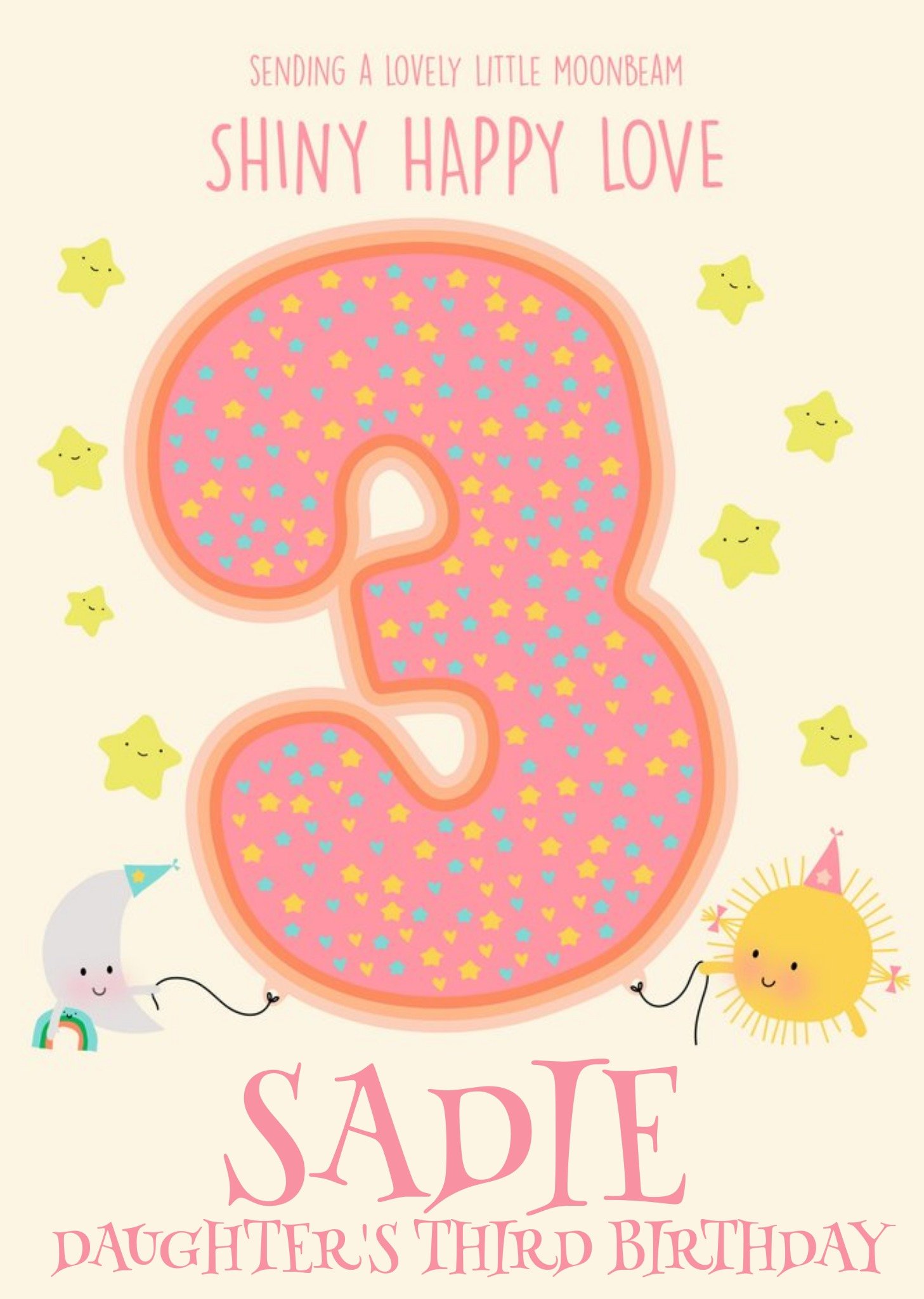 Moonpig Cute Sun Cloud Rainbow Moon Stars 3rd Birthday Card For Daughter