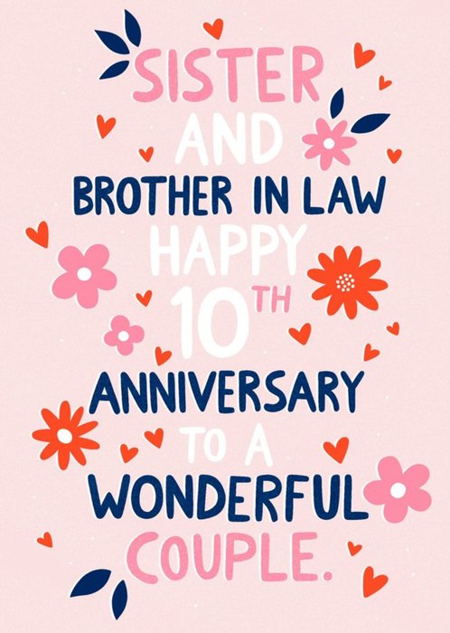 Typographic Floral Wonderful Couple 10th Anniversary Card