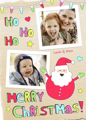 Ho Ho Ho Personalised Double Photo Upload Merry Christmas Card