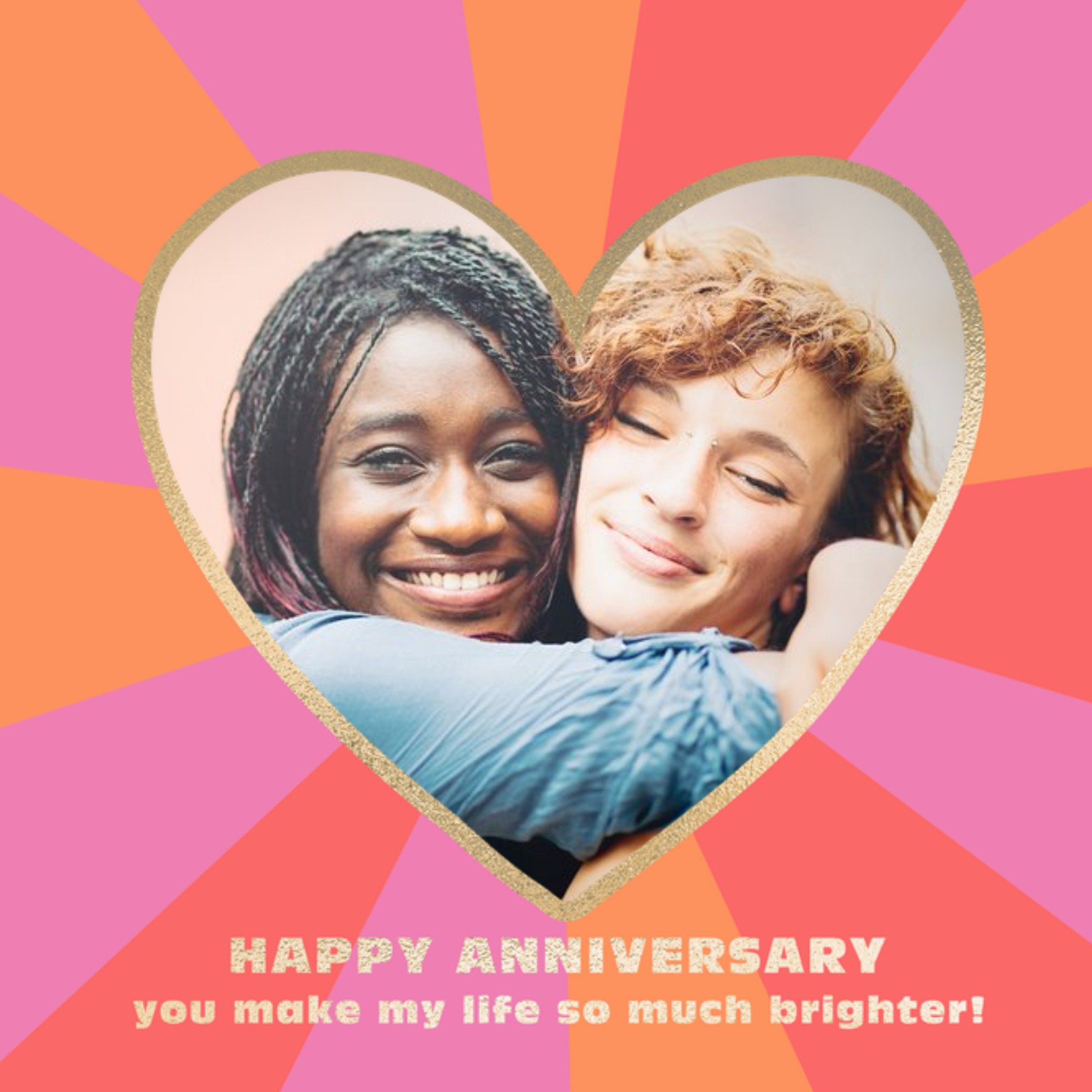 Moonpig Brook Gossen Illustrated Heart Stripes Photo Anniversary Card