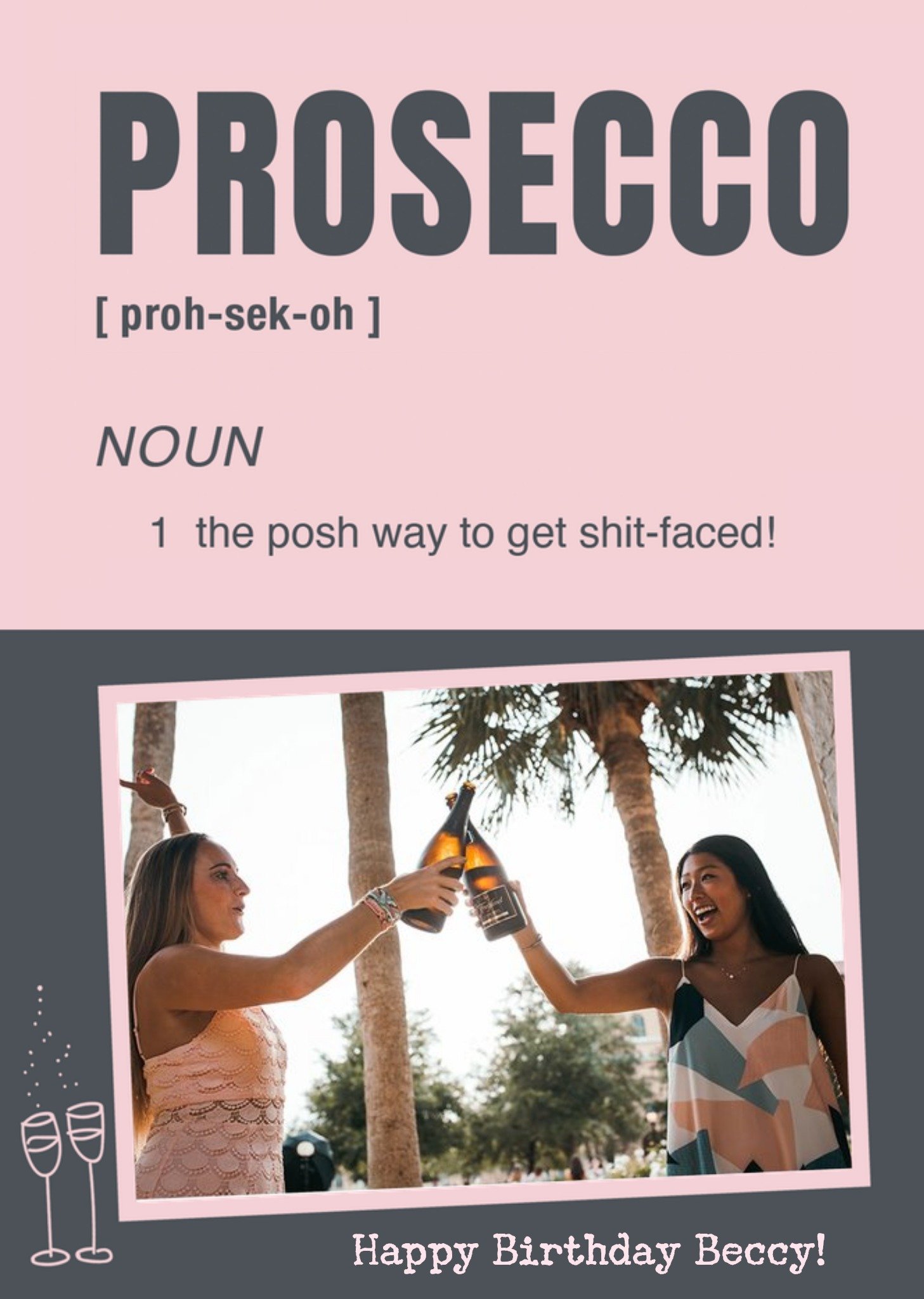 Moonpig London Studios Moxie Prosecco Birthday Photo Upload Card