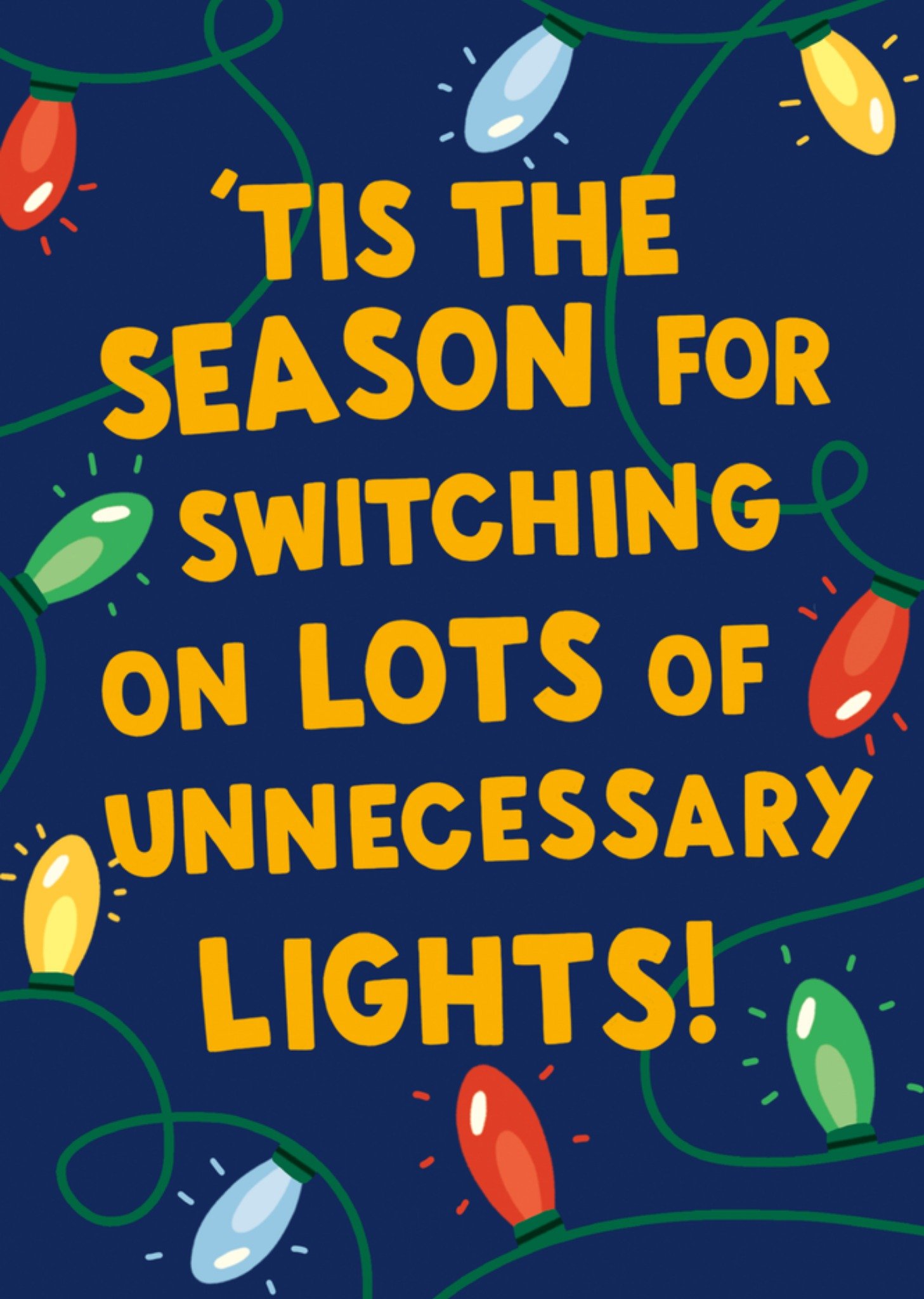 Moonpig Humorous String Lights Illustrated Christmas Card