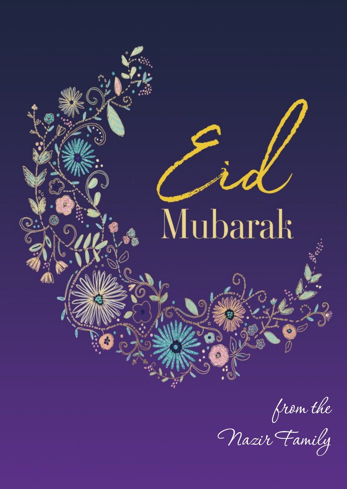 Moonpig Personalised Purple Illustrated Floral Eid Card
