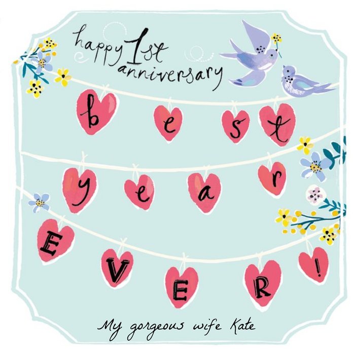 Best Year Ever Bunting Personalised Happy 1st Anniversary Card