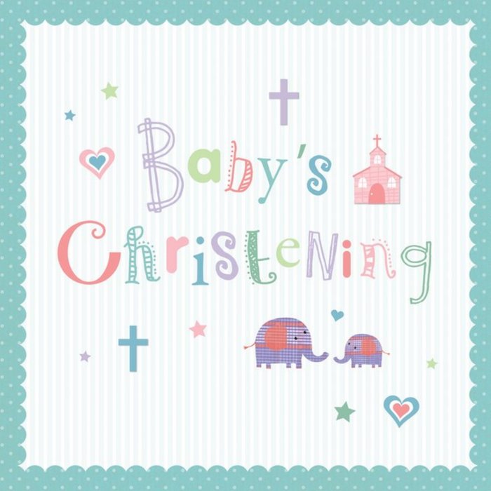 Baby's Christening Elephants Cute Card