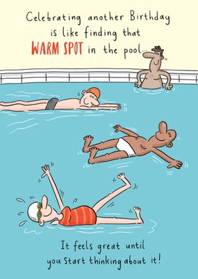 Warm Spot Funny Swimming Illustrated Birthday Card