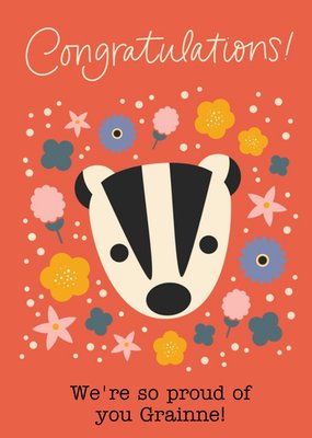 Floral and Badger Illustration Congratulations Card