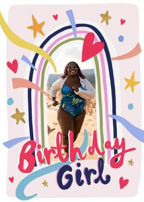 Birthday Girl Paint Strokes Photo Upload Frame Card