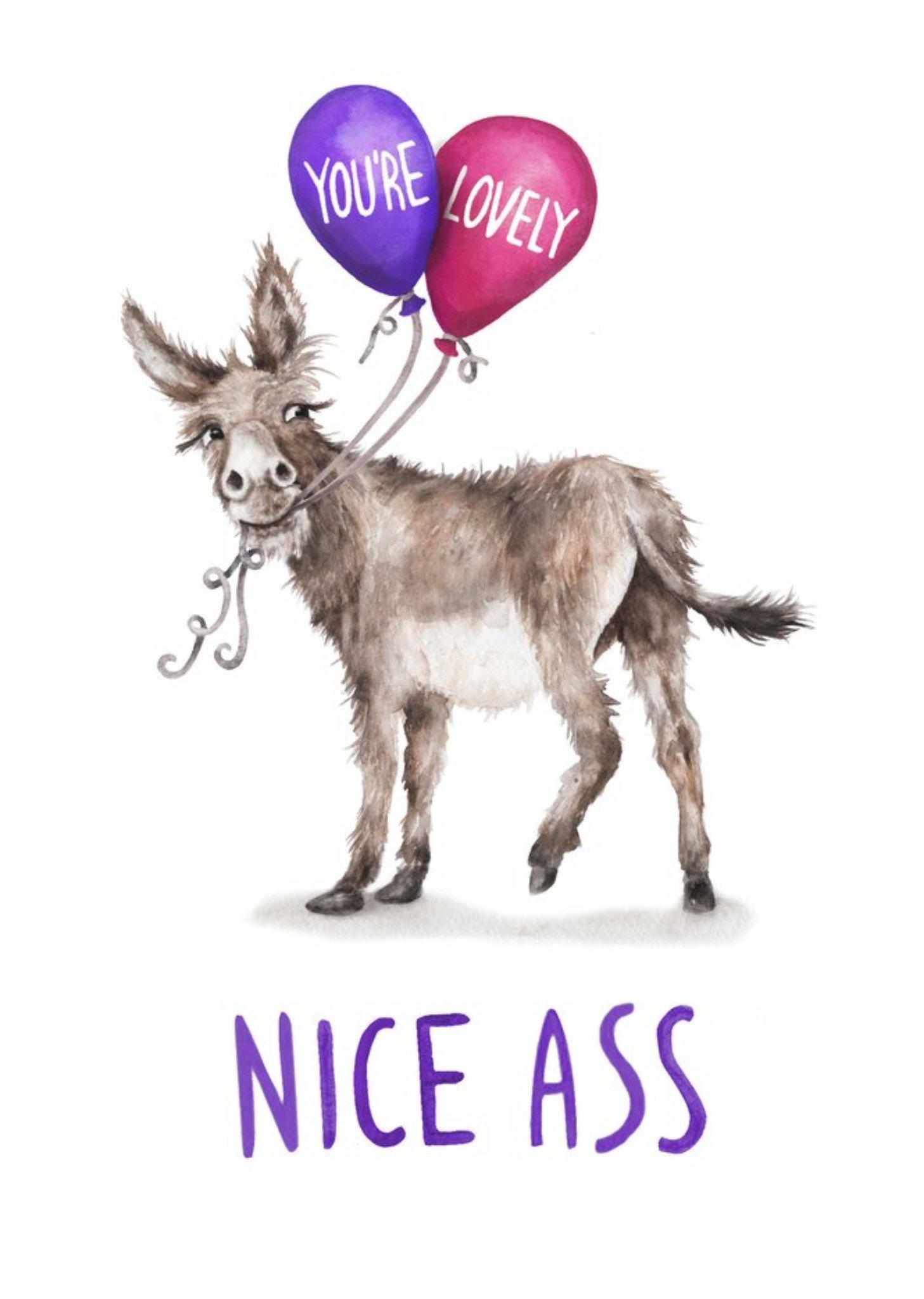 Moonpig Nice Ass Donkey With Balloons Illustration Funny Pun Card