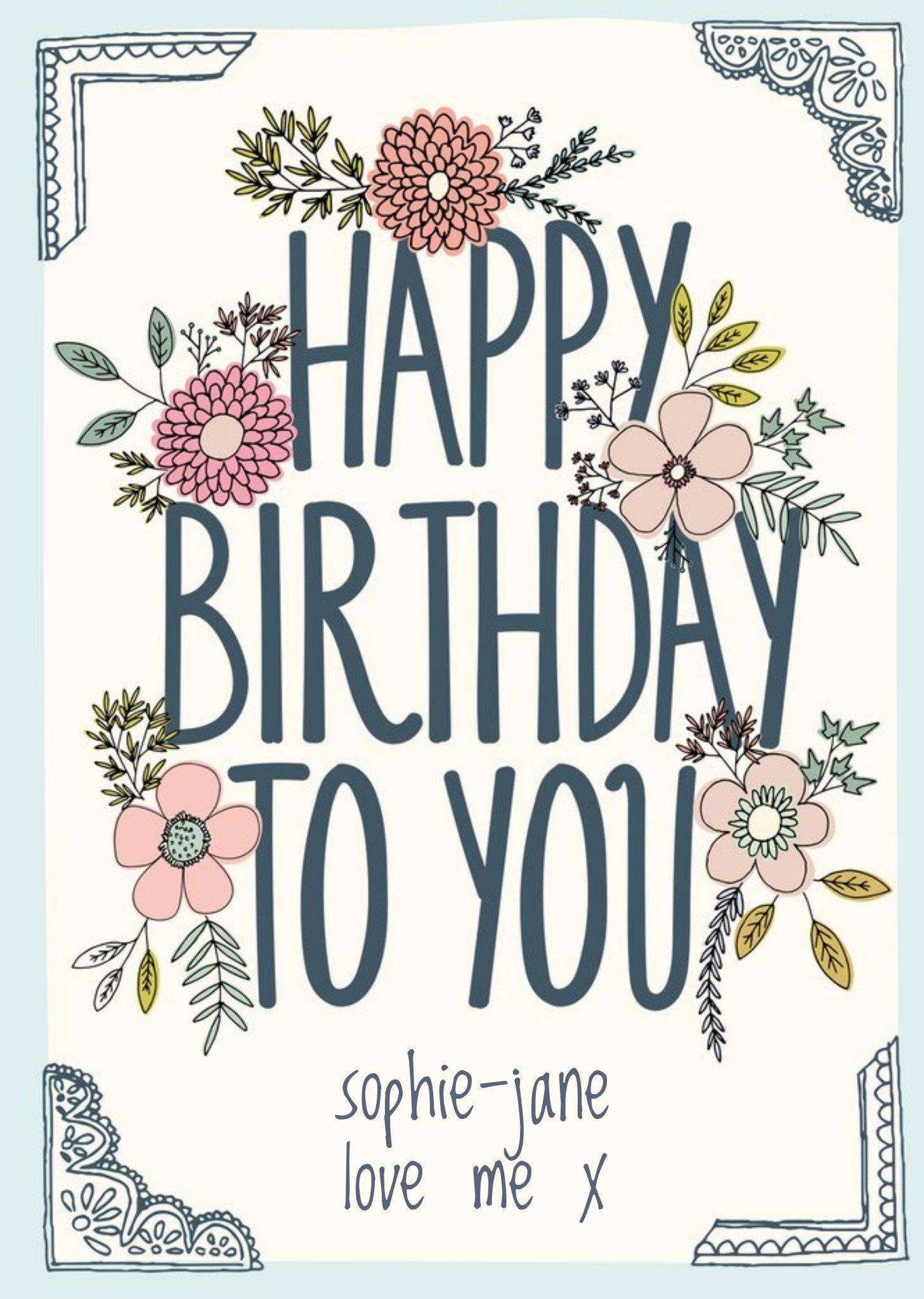 Moonpig Antique Flowers Happy Birthday To You Personalised Card