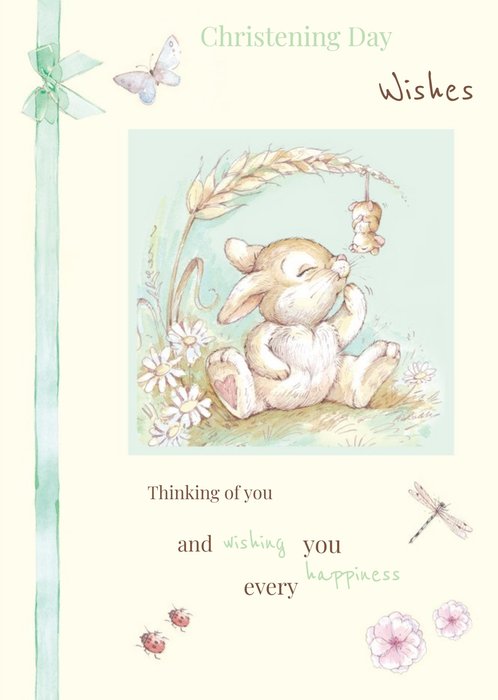 Little Bunny Thinking Of You Personalised Christening Day Card