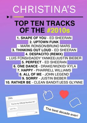 Official Charts Top 10 Tracks Of The 2010s Birthday Card