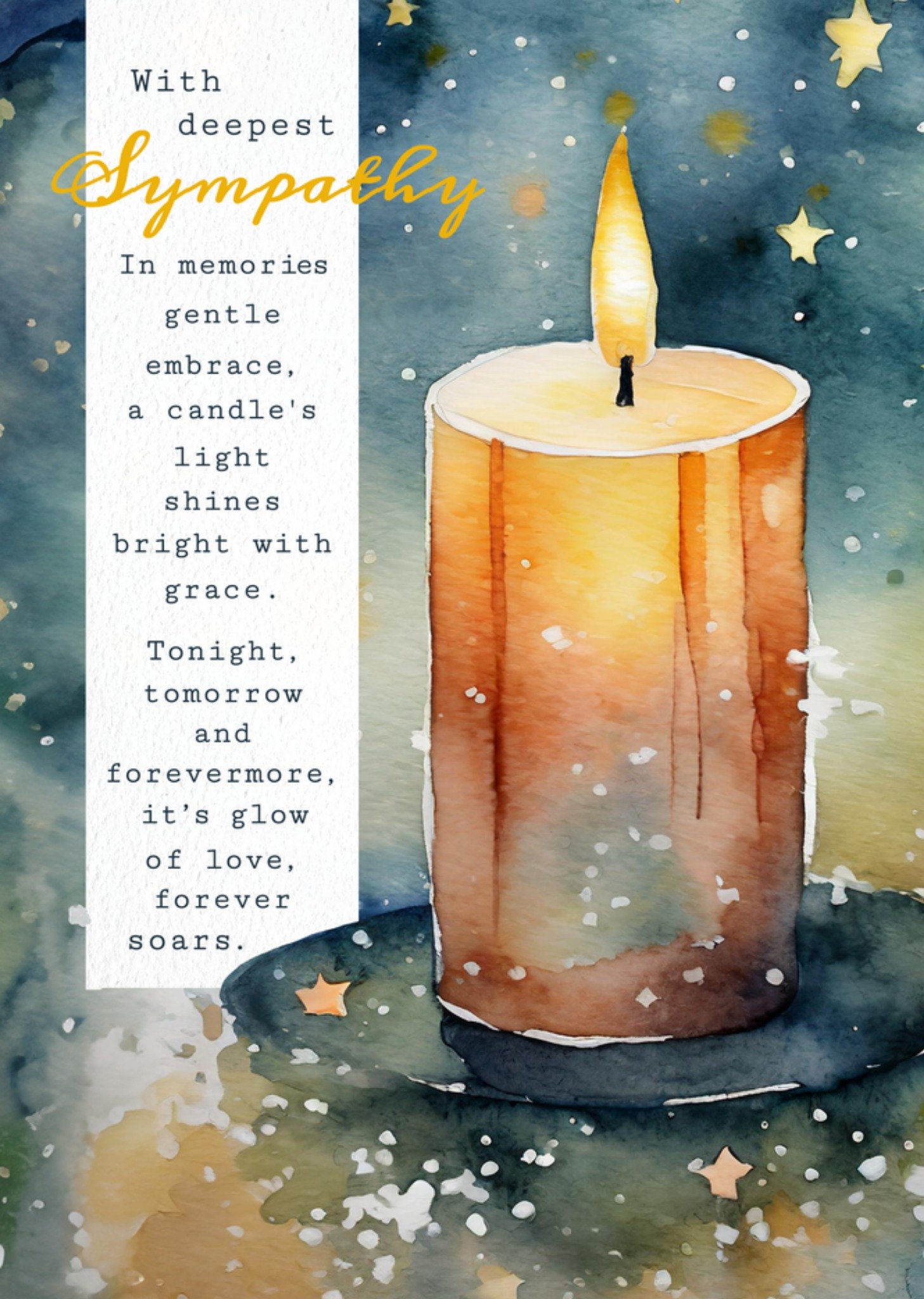 Moonpig Delicate A Candle's Light Shines Bright With Grace Watercolour Sympathy Card