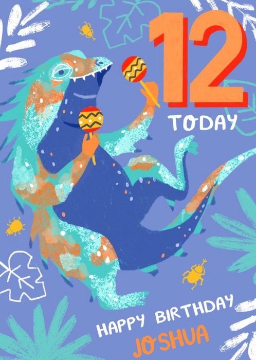 Colourful Illustrated Tropical Lizard 12th Birthday Card