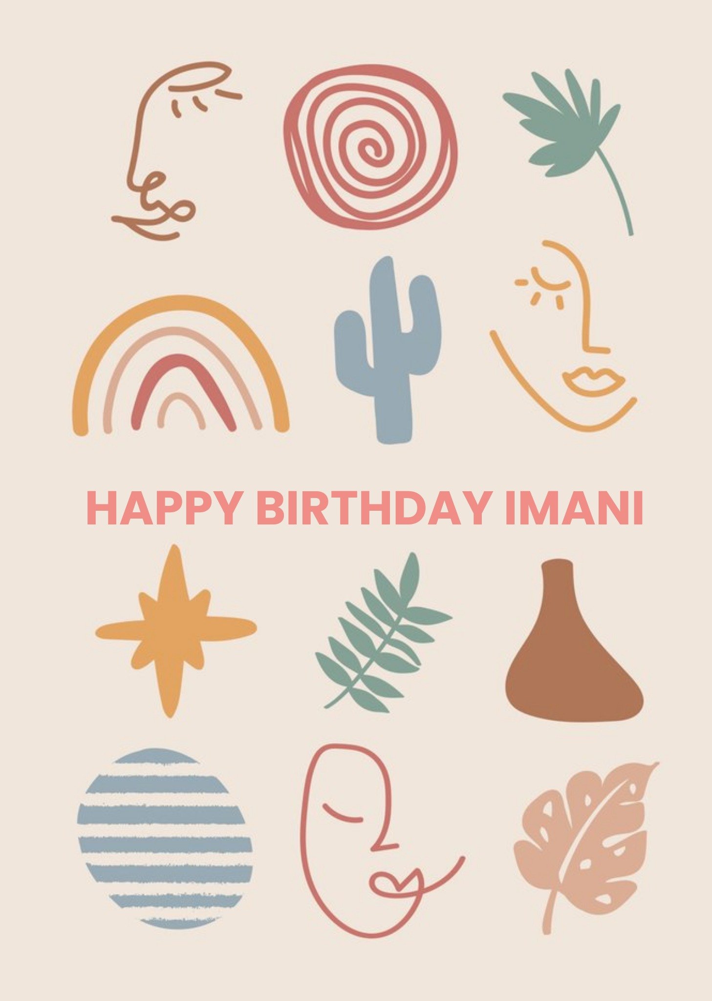 Moonpig Abstract Earthy Icons Illustration Happy Birthday Card